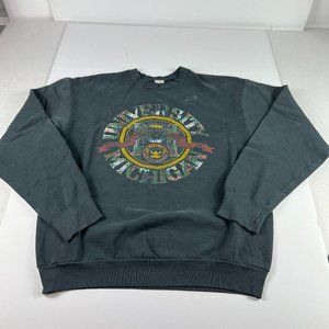 VTG 90s Michigan Wolverines Sweatshirt Extra Large Black Faded Thrashed Crewneck